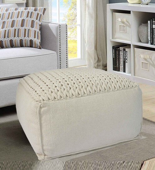 Pouff Fabric Pouffe in White Colour