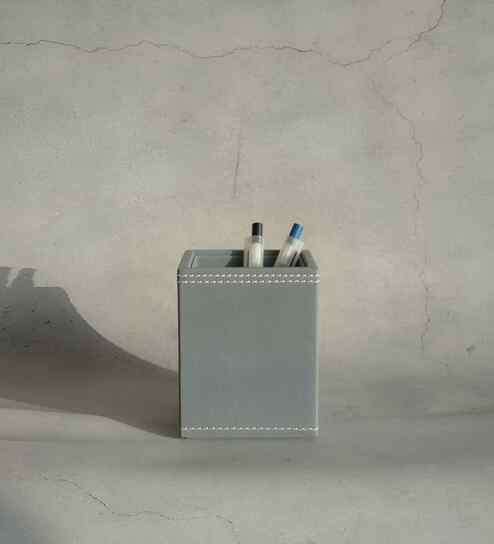 Powder Blue PU Leather Desk Organizer Pen Stand Stationery Holder Multipurpose Table Organizer