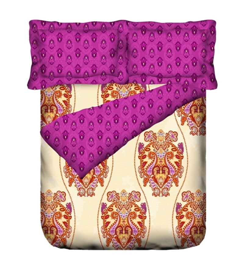 Buy Portico New York Red King size Bedsheet with Two Pillow Covers