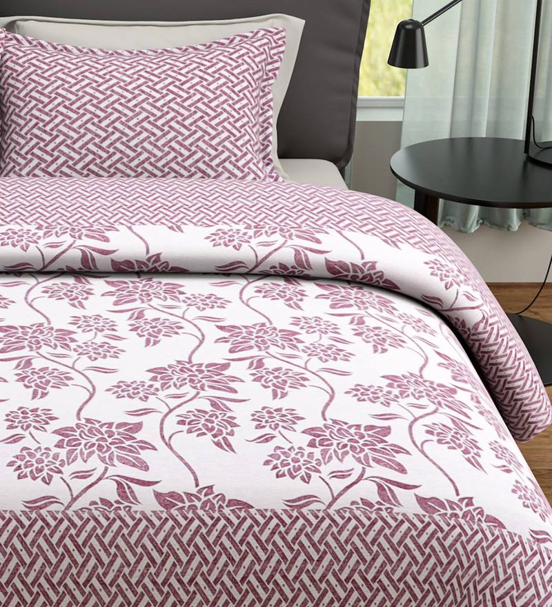 Buy Pink Floral 180 TC Poly Cotton Double Bed Cover with 2 Pillow