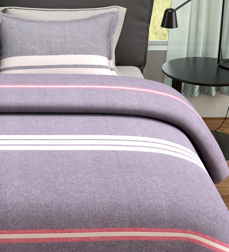 Buy Grey Geometric 180 TC Poly Cotton Double Bed Cover with 2 Pillow