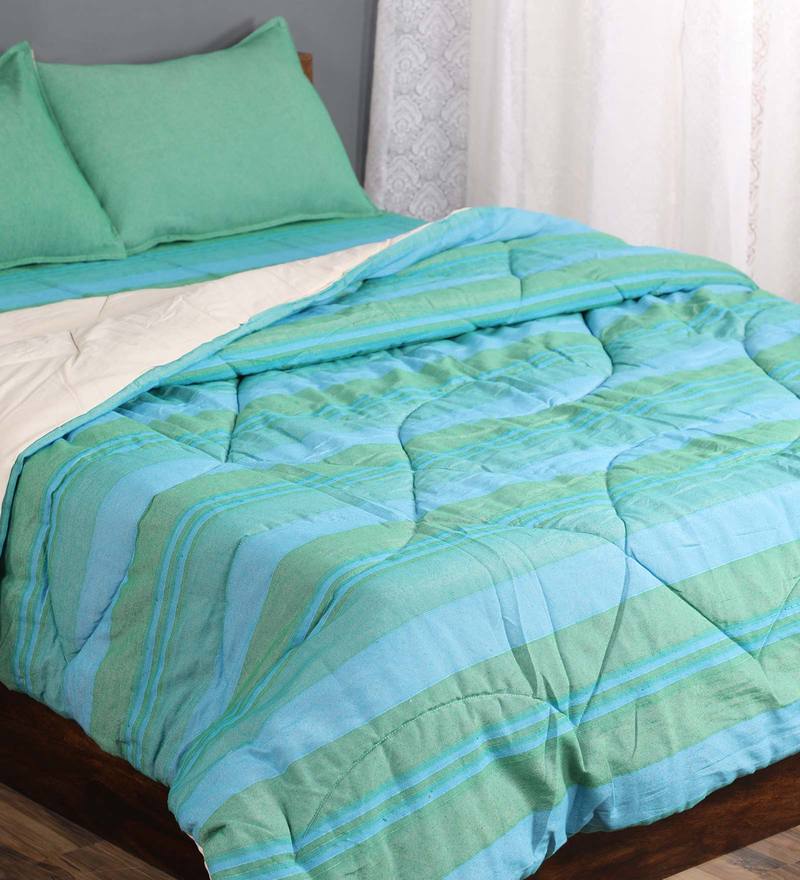 Buy Green Geometric Cotton 4 Pieces Double Bedding Set by Saral Home