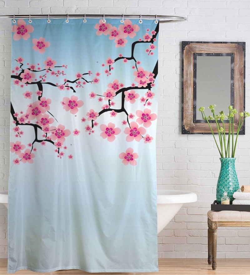 Buy Blue Floral Pattern Polyester Shower Curtains By Right Online