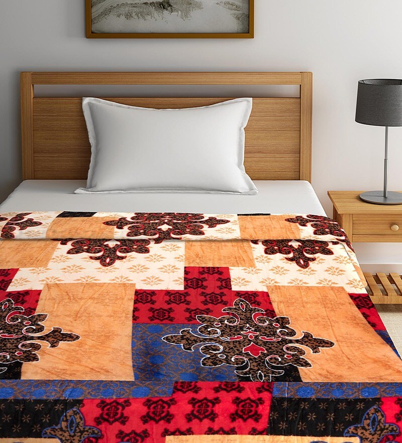 Buy Orange Polyester 210 GSM Single Bed Ac Room Blanket By Neudis