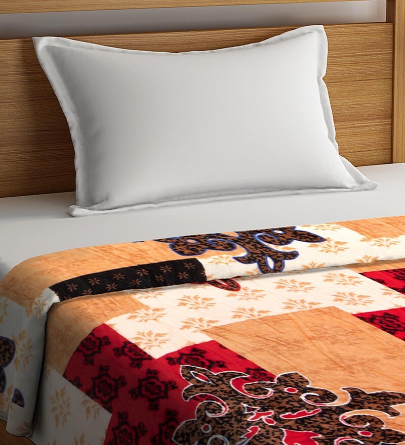 Buy Orange Polyester 210 GSM Single Bed Ac Room Blanket By Neudis