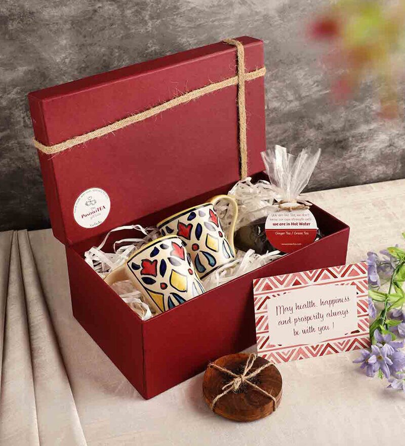 Buy Multicolour Ceramic Mug & Coaster Handpainted Gift Box (Set of 4