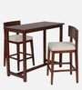Poise Solid Wood Bar Table Set in Walnut Veneer Finish with 2 Chair