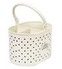 Polka Dotted Iron Cutlery Holder with Handle (Ivory)