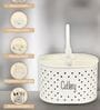 Polka Dotted Iron Cutlery Holder with Handle (Ivory)
