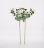 White Fabric Artificial Peony Flower Bunch Set of 2