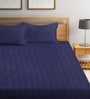 Blue Striped 300 TC Cotton Blend King Sized Bed Sheets with 2 Pillow Covers