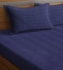 Blue Striped 300 TC Cotton Blend King Sized Bed Sheets with 2 Pillow Covers