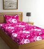 Pink Floral 300 TC Poly Cotton 1 Single Bedhseet with 1 Pillow Cover