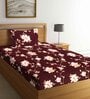 Brown Floral 300 TC Poly Cotton 1 Single Bedhseet with 1 Pillow Cover