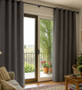 Dark Beige Polycotton Blackout Solid Curtains 7 Feet Long Set of 2