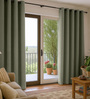 Forest Green Polycotton Blackout Solid Curtains 7 Feet Long Set of 2