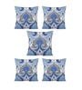 Blue Polycotton Ethnic Motif 16x16 inches Cushion Cover (5Pc)