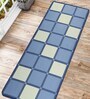 Blue Polyester Foldable Anti Skid Checkered 5 ft x 2 ft Yoga Mat
