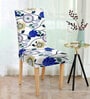 White & Blue Printed Polyester 15x19 Inches Stretchable Chair Cover