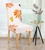 White Floral Polyester 15x19 Inches Stretchable Chair Cover