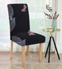 Black Leaf Printed Polyester 15x19 Inches Stretchable Chair Cover