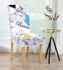 White Abstract Polyester 15 x 19 Inches Stretchable Chair Cover