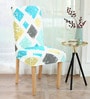 Blue Geometric Polyester 15x19 Inches Stretchable Chair Covers (Set of 4)