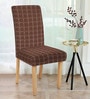 Brown Checkered Polyester 15x19 Inches Stretchable Chair Covers (Set of 4)