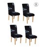Black Printed Polyester 15x19 Inch Stretchable Chair Covers (Set of 4)