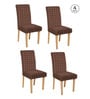 Brown Checkered Polyester 15x19 Inches Stretchable Chair Covers (Set of 4)