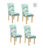 Blue Florals Polyester 15x19 Inches Stretchable Chair Covers (Set of 4)