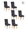 Black Abstract Polyester 15x19 Inches Stretchable Chair Covers (Pack of 6)