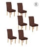 Brown Geometric Polyester 15x19 Inches Stretchable Chair Covers (Set of 6)