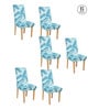 Blue Geometric Polyester 15x19 Inch Stretchable Chair Covers (Set of 6)