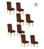 Brown Geometric Polyester 15x19 Inches Stretchable Chair Covers (Pack of 8)