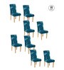 Blue Floral Polyester 15x19 Inch Stretchable Chair Covers (Set of 8)