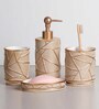 Polyresin 4Pcs Bathroom Set, Gold & Beige