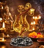 Golden Polyresin Lord Shiva Trishul Idol With Damru