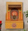 MDF Wood Pooja Mandir In Yellow With LED Light