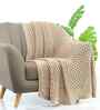 Popcorn Knit Light Beige Melange Cotton Knitted Throw