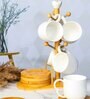Porcelain Cup & Wooden coster with Stand Set of 13pcs