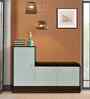 Portland Shoe Cabinet With Seating In Planked Oak Dark With Ceramic White Finish