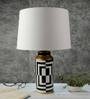 Posh White Fabric Shade Table Lamp with Black & White Base