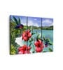 Pink Blue Hibiscus Hummers Printed Framed Wall Art Panels ( Set Of 3)