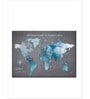 Grey & Blue World Map Printed Framed Wall Art