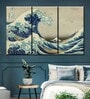 Green Blue Wave Printed Wall Art Panels ( Set Of 3)