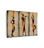 Beige Black Six Tribal African Women Panels Canvas Wall Art Panels ( Set Of 3)