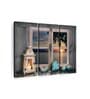 Black Beige Window To Sunset Beach Front Printed Canvas Framed Wall Art Panels ( Set Of 3)