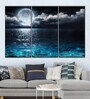 Black Blue Romantic Full Moon Printed Framed Wall Art Panels ( Set Of 3)
