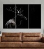 black White Monochrome Bull Elk Printed Framed Wall Art Panels ( Set Of 3)